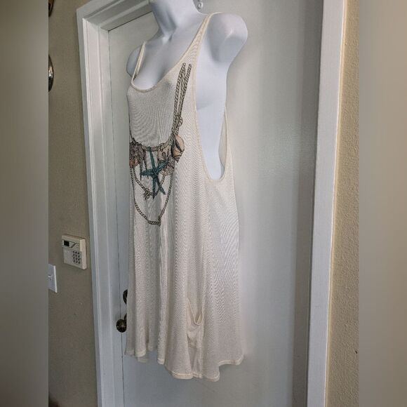 Wildfox Swing Dress Bohemian Sleeveless Scoop Neck Women's Ivory Size M Pockets - Picture 2 of 5